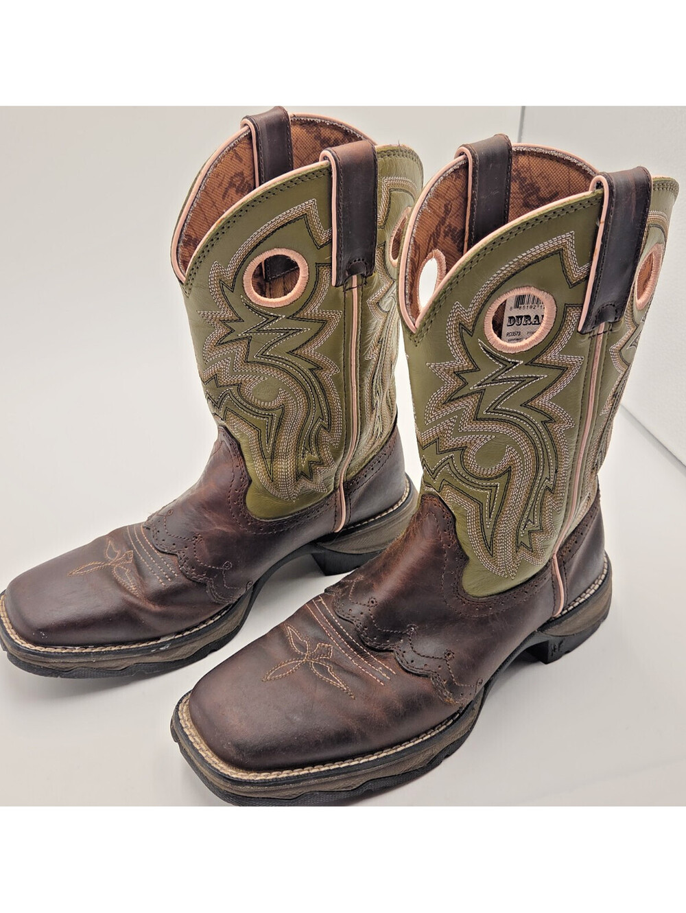 Durango Lady Rebel Flirt Green Leather Square Toe Western Boots Discontinued